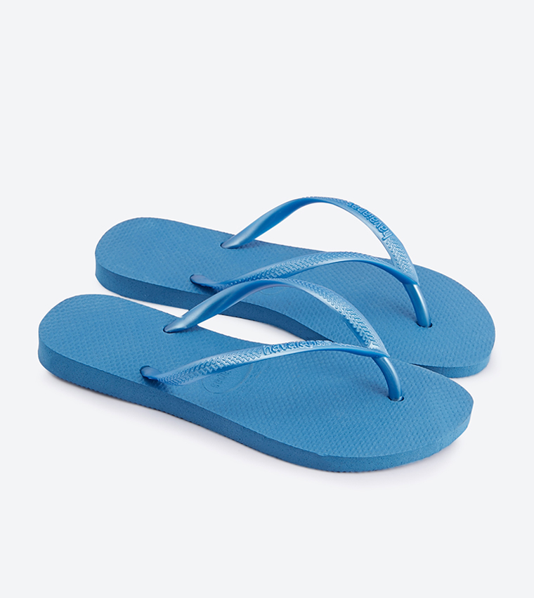Textured Rice Pattern Round Toe Flip Flops - Blue