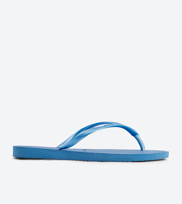Textured Rice Pattern Round Toe Flip Flops - Blue