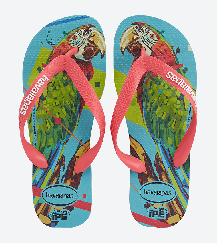 Buy Havaianas Round Toe Parrot Printed Flip Flops Blue In Blue