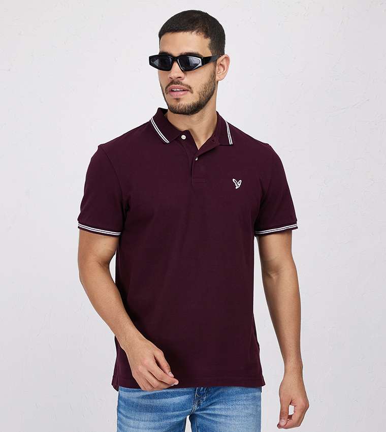 Buy American Eagle Pique Polo T Shirt In Burgundy 6thStreet Bahrain