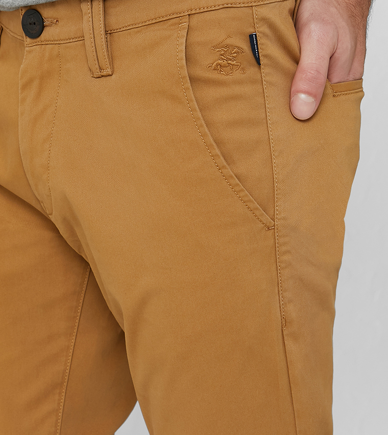 Solid Mid Rise Casual Pants