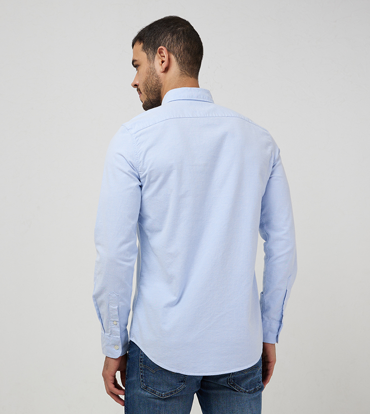 Buy American Eagle Slim Fit Flex Oxford Button Up Shirt In Blue