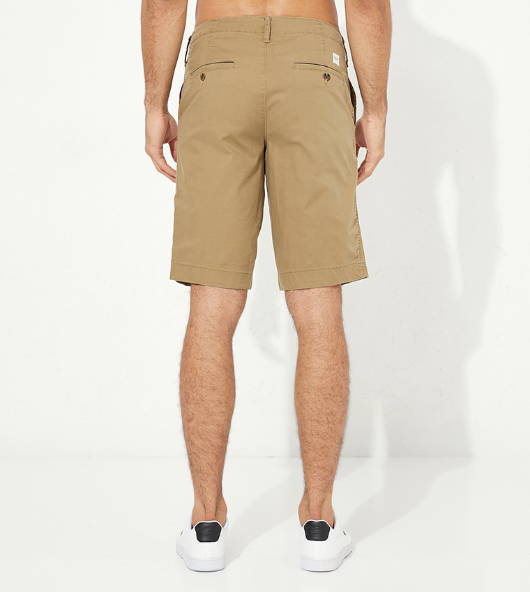 Flex Solid Button Closure Shorts