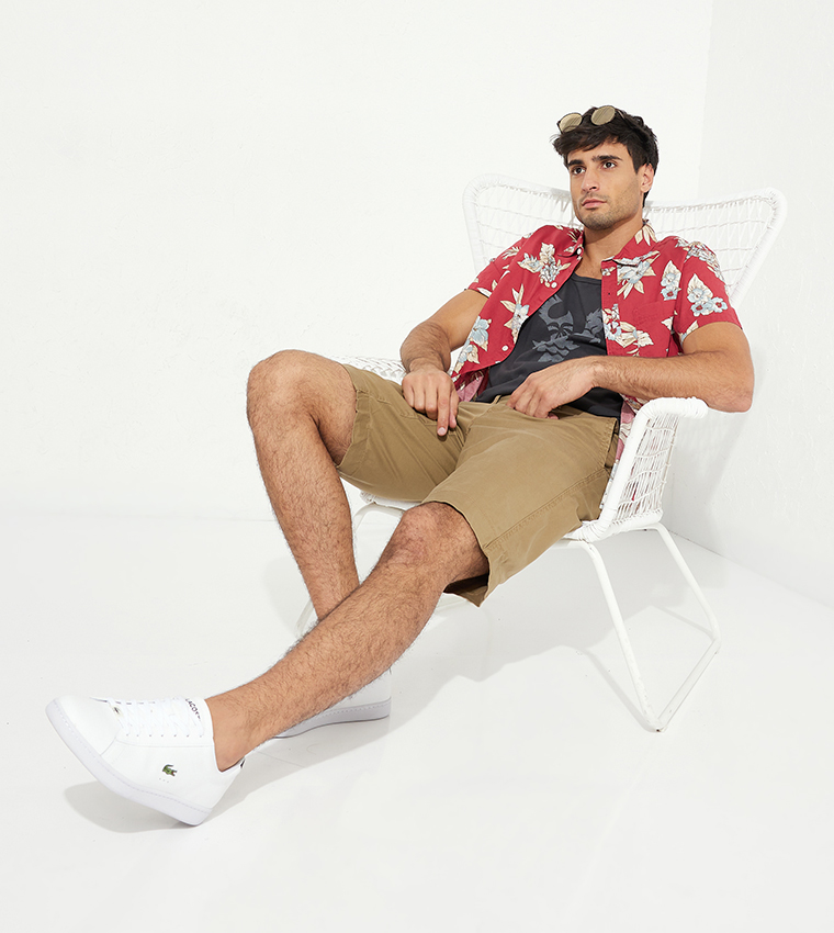 Flex Solid Button Closure Shorts