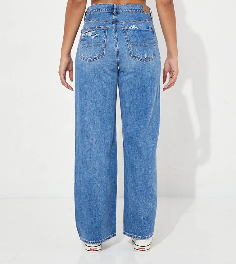 Buy American Eagle Super High Waist Baggy Wide Leg Jeans In Blue