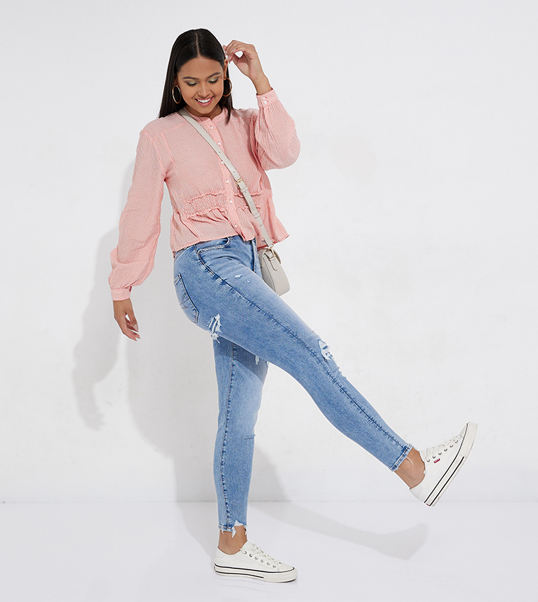 Patched Curvy High-Waist Skinny Fit Jeans