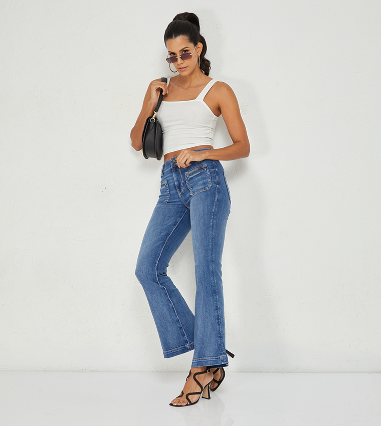 Buy American Eagle Super High Waist Flared Jeans In Blue