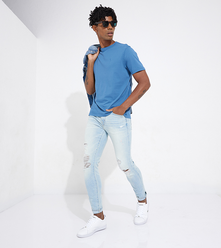 Buy American Eagle AirFlex Ripped Skinny Fit Jeans In Blue 6thStreet UAE