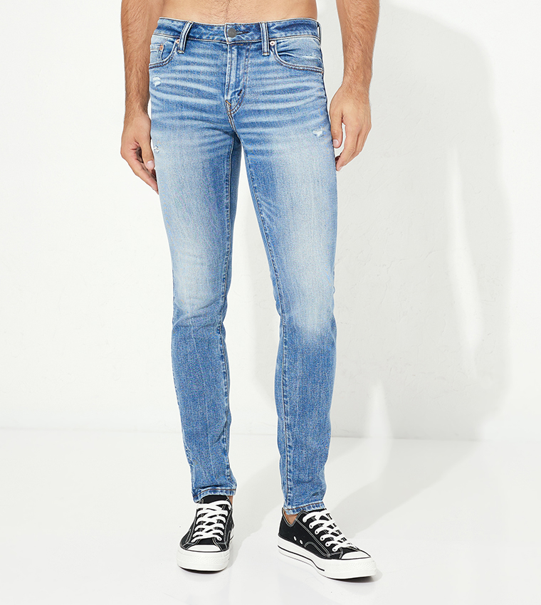 skinny-fit faded jeans