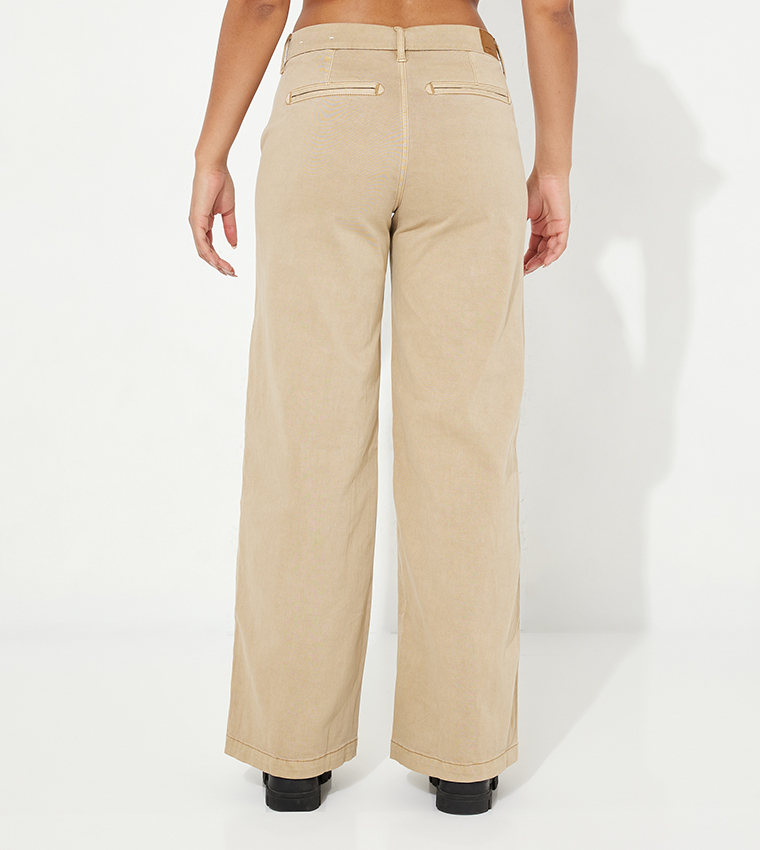 Buy American Eagle Stretch Low Rise Baggy Wide Leg Pants In Khaki 6thStreet Bahrain