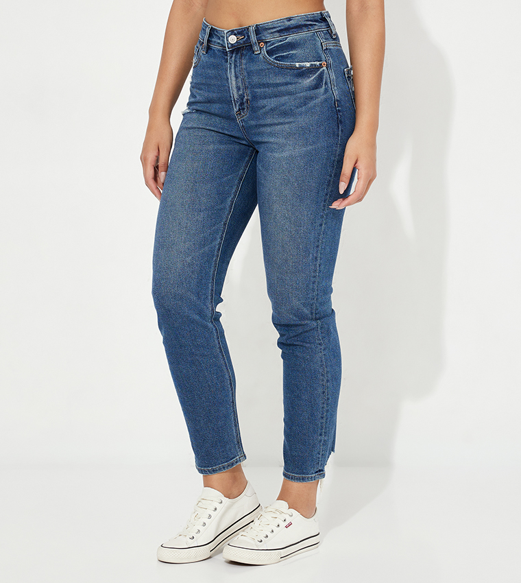 Ripped High Waist Mom Fit Jeans