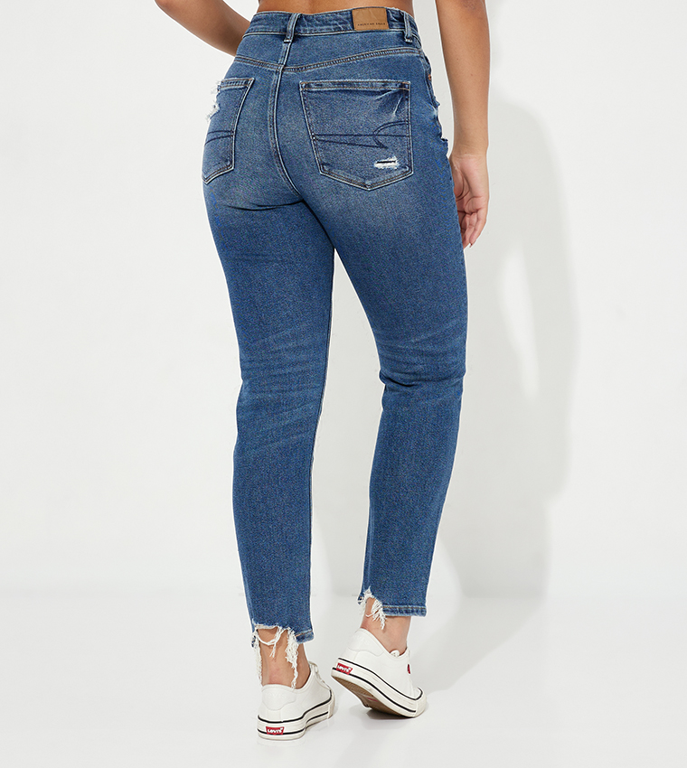 Ripped High Waist Mom Fit Jeans