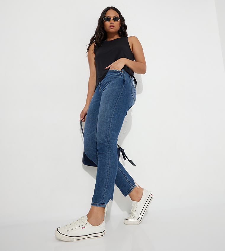 Ripped High Waist Mom Fit Jeans