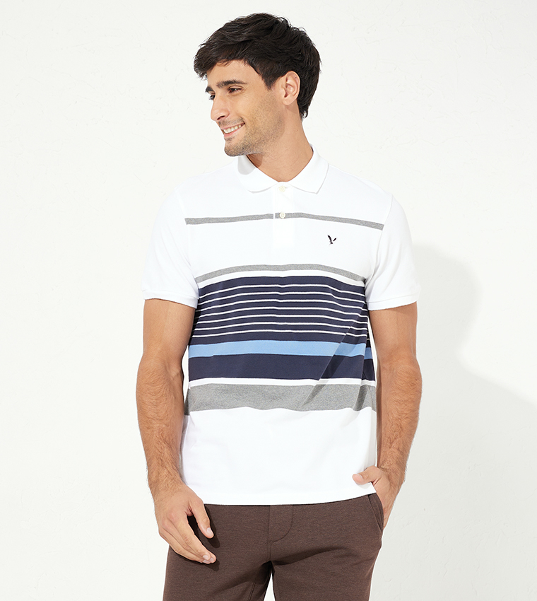 Buy American Eagle Striped Short Sleeves Polo T Shirt In White 6thStreet Bahrain