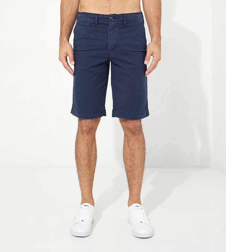Flex Solid Button Closure Shorts