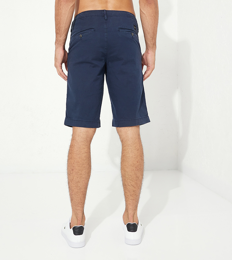 Flex Solid Button Closure Shorts