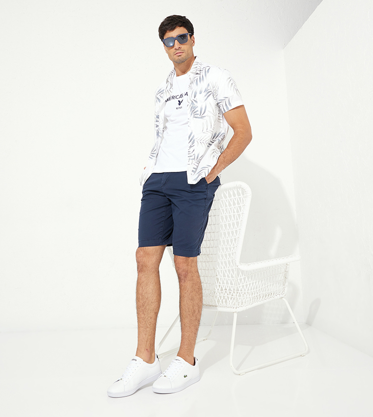 Flex Solid Button Closure Shorts