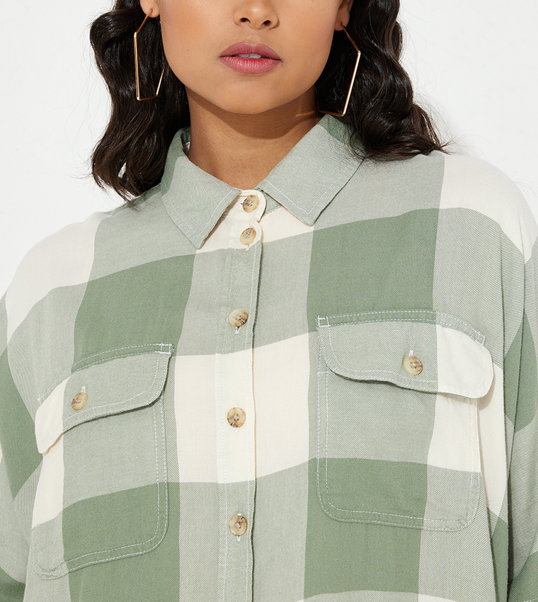 Green Plaid Flannel Oversized Shirt