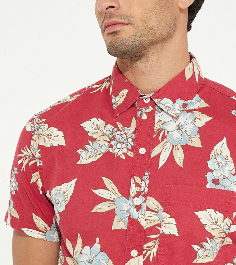 Tropical Print Classic Collar Shirt