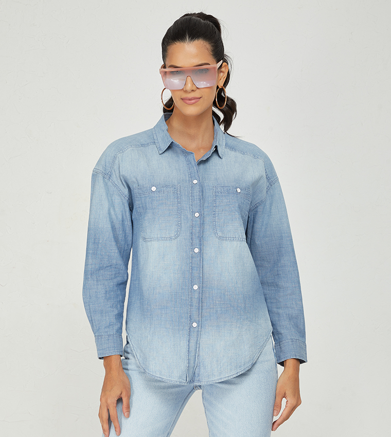 Pocket Detail Long Sleeves Denim Overshirt