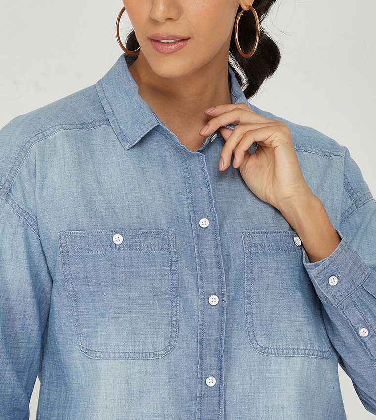 Pocket Detail Long Sleeves Denim Overshirt