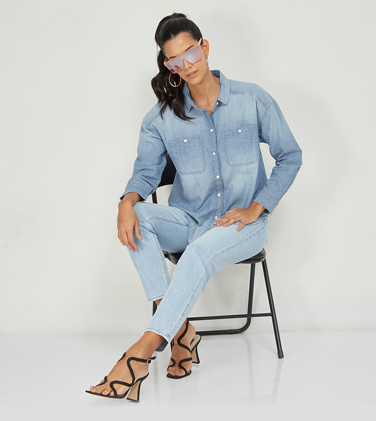 Pocket Detail Long Sleeves Denim Overshirt