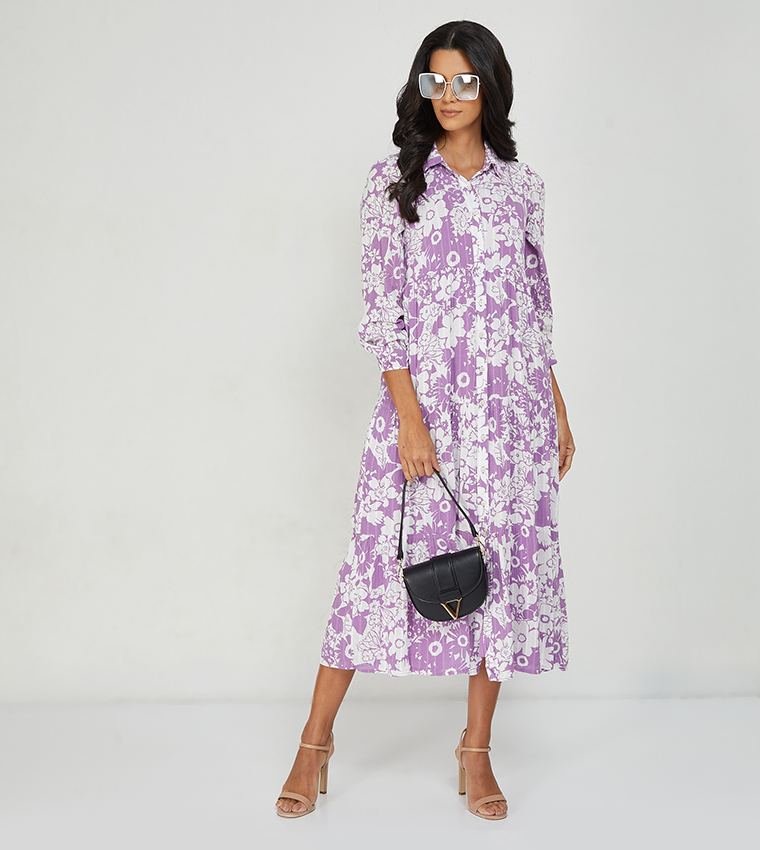 Buy American Eagle Floral Printed Shirt Dress In Purple | 6thStreet Kuwait Buy American Eagle Floral Printed Shirt Dress In Purple | 6thStreet Kuwait