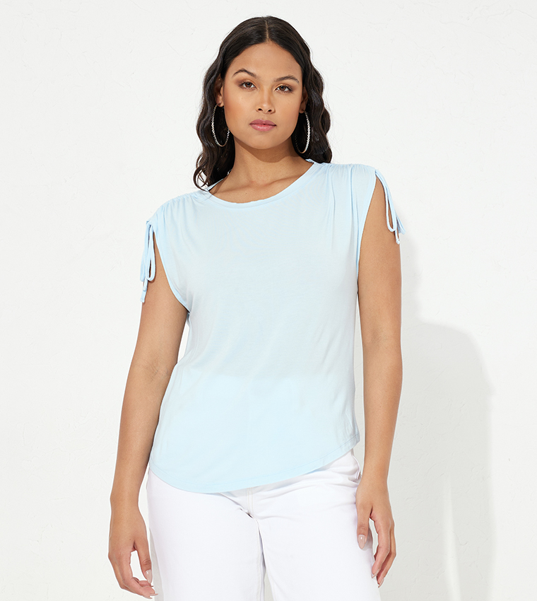 Solid Ruched Shoulder Detail Top 