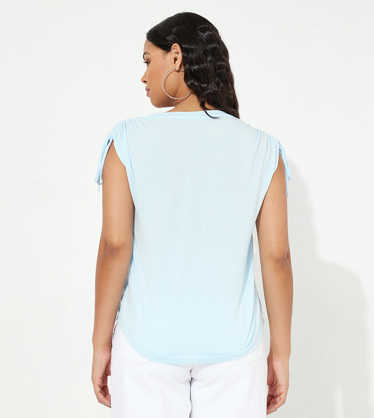 Solid Ruched Shoulder Detail Top 