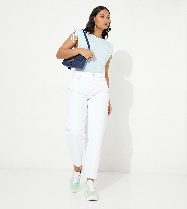 Solid Ruched Shoulder Detail Top 