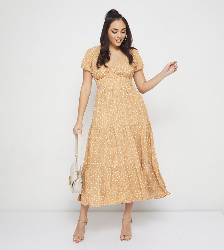 Buy American Eagle Floral Printed Tiered Dress In Brown | 6thStreet UAE