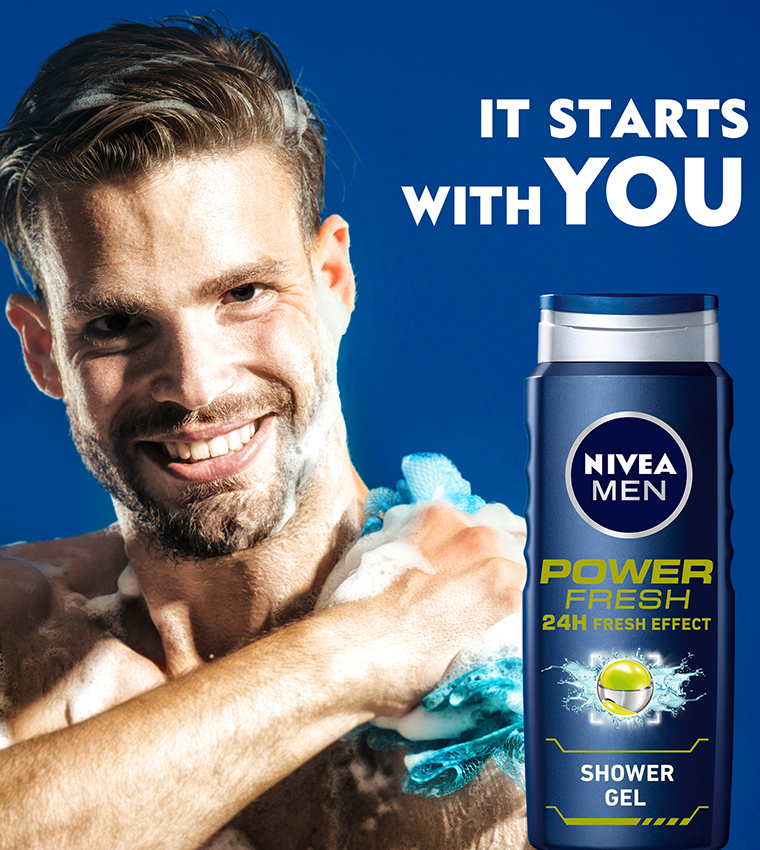 جل إستحمام باور فريش 3 في 1 للرجال بتأثير منعش لمدة 24 ساعة برائحة الحمضيات ، 500 مل