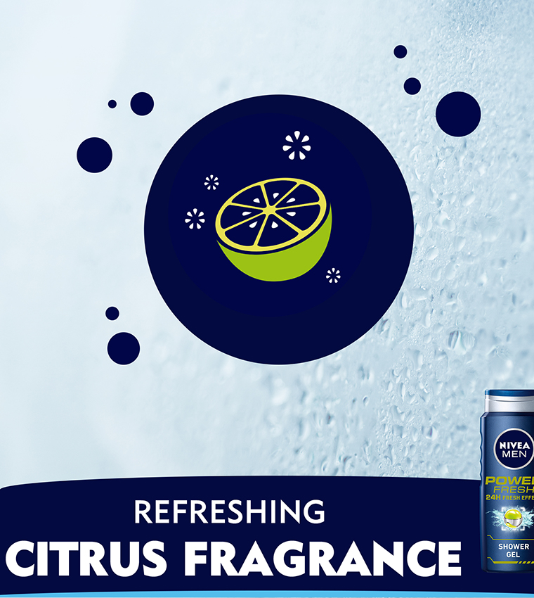 جل إستحمام باور فريش 3 في 1 للرجال بتأثير منعش لمدة 24 ساعة برائحة الحمضيات ، 500 مل