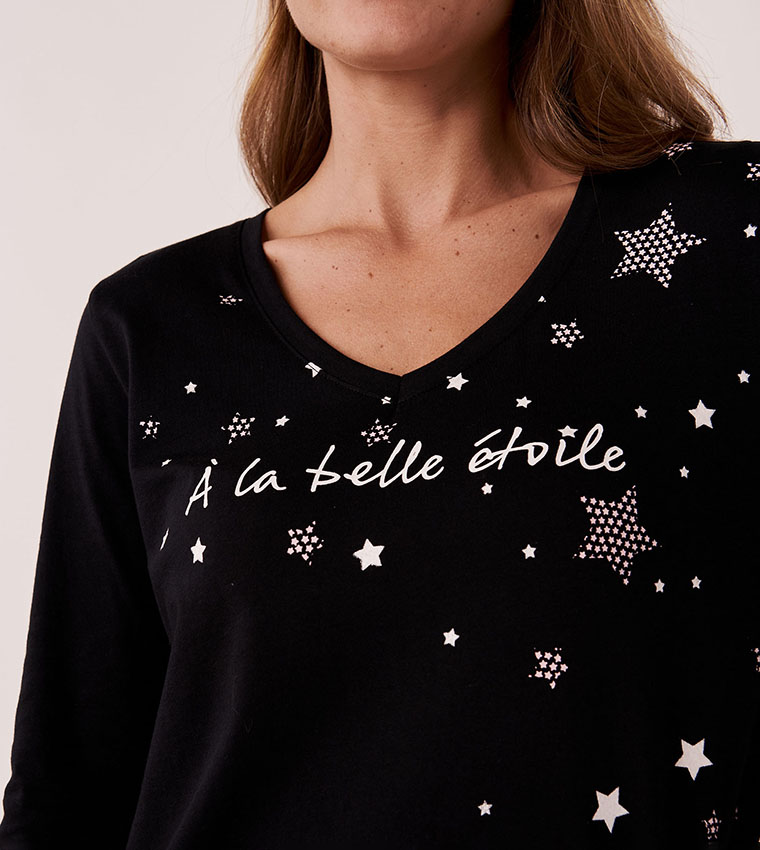 Buy La Vie En Rose Cotton 3/4 Sleeve Shirt In Black 6thStreet UAE