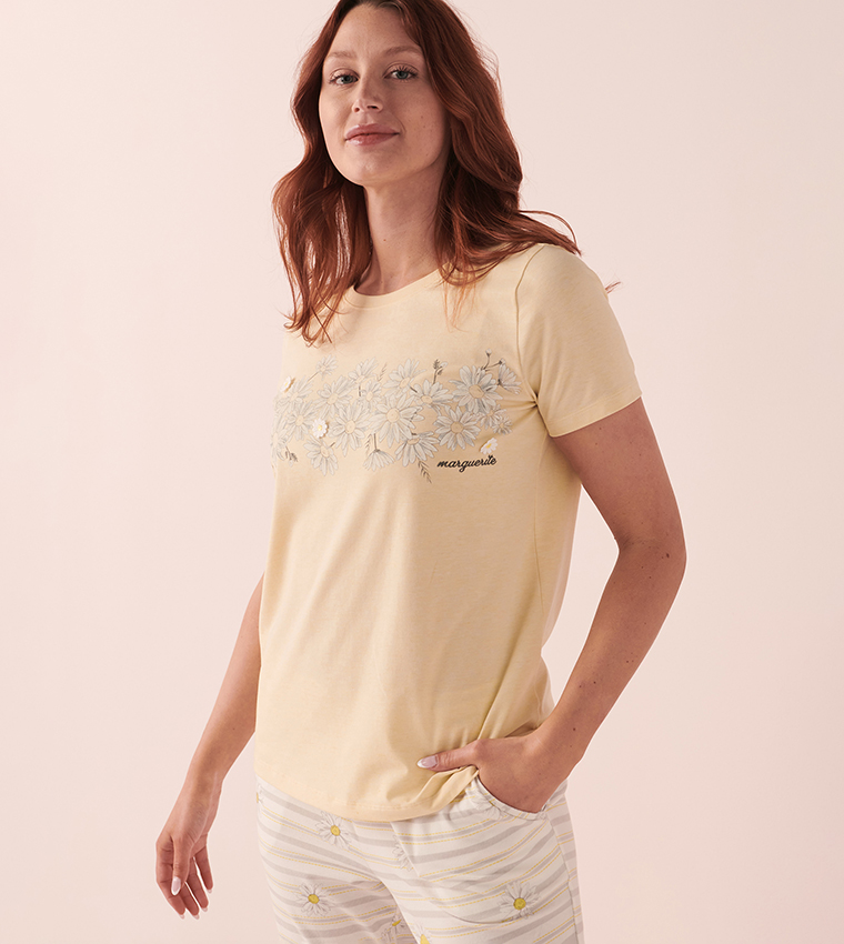 Buy La Vie En Rose Cotton Scoop Neck Sleep Top In Yellow