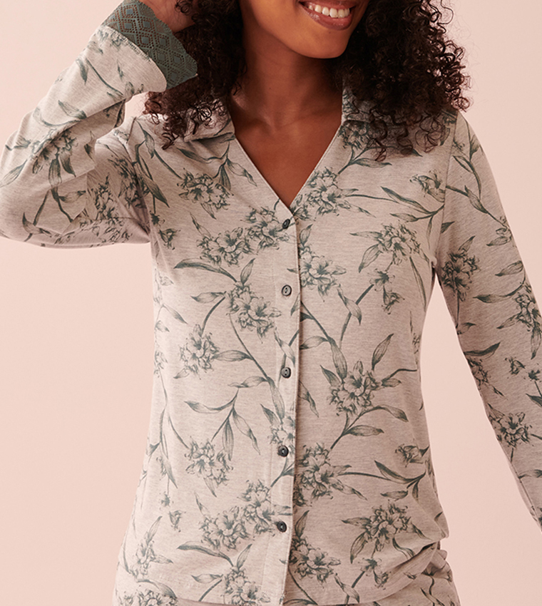 Bamboo Lace Detail Button-Down Shirt