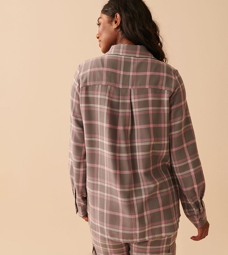 Plaid Long Sleeves Sleep Shirt