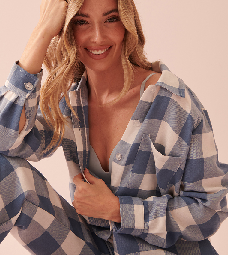 Plaid Long Sleeves Sleep Shirt