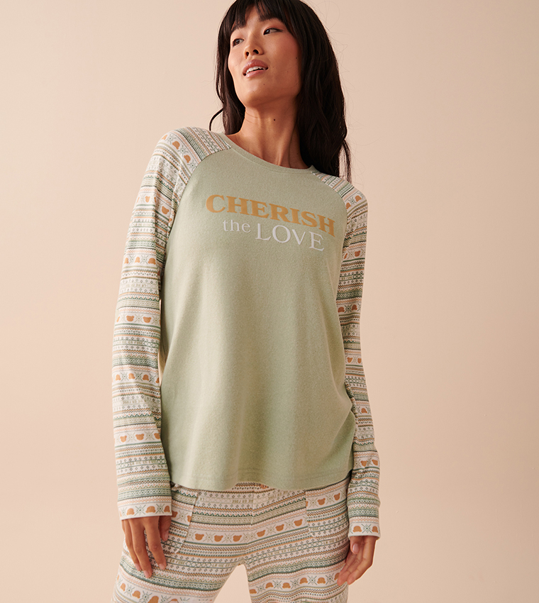 Buy La Vie En Rose Recycled Fibers Fair Isle Crew Neck Sleep T Shirt In  Green