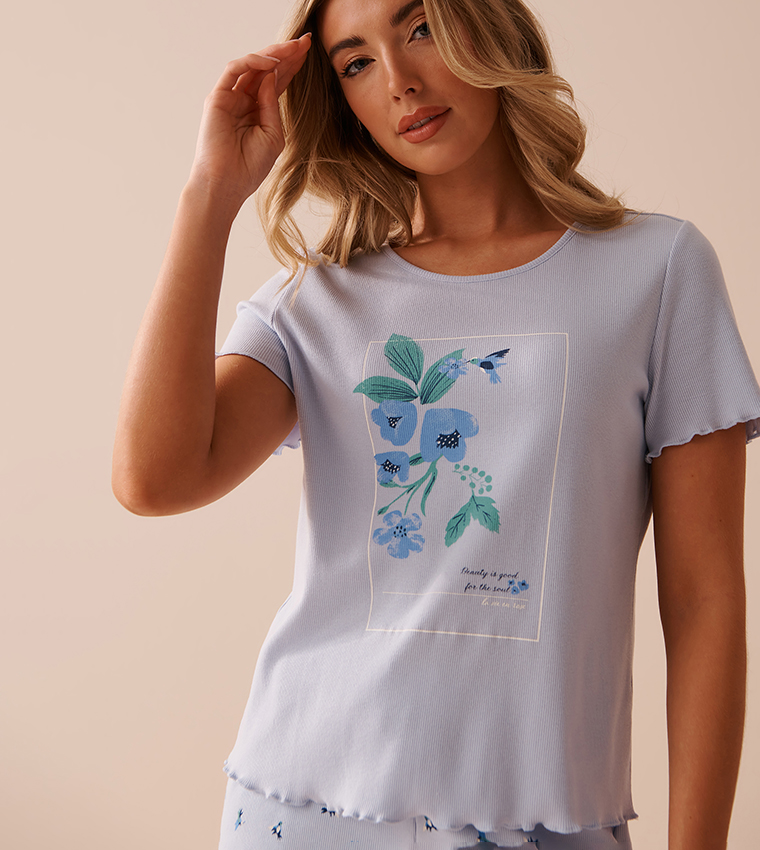 Lettuce Edge Ribbed Crew Neck Sleep T-Shirt