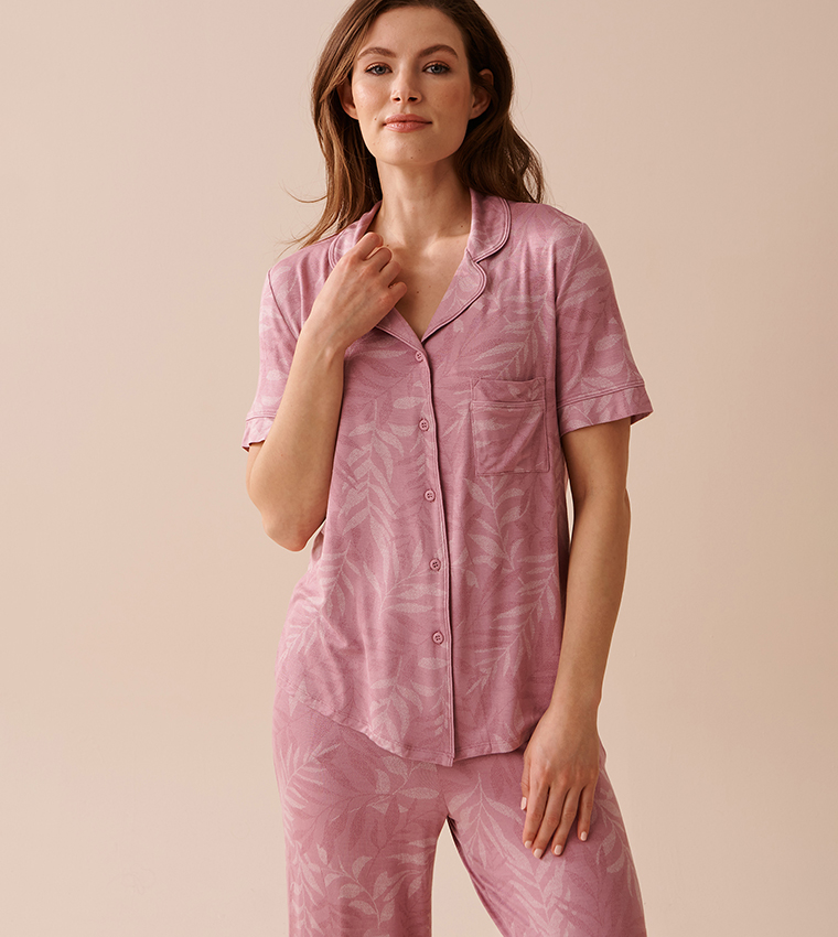 Buy La Vie En Rose Soft Jersey Short Sleeve Button Down Sleep Shirt In Pink 6thStreet UAE