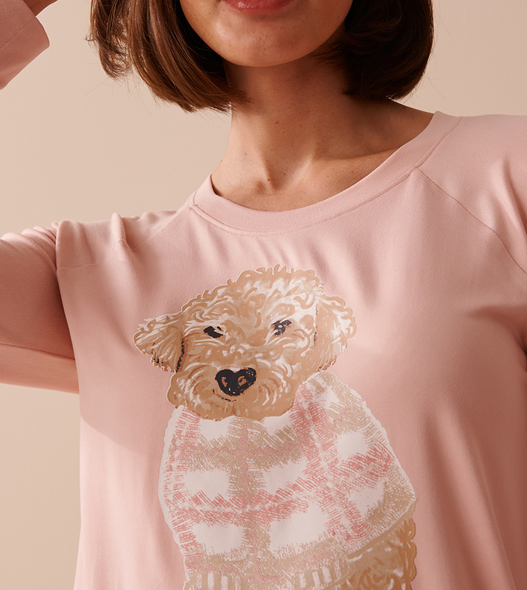 Sheep Print Super Soft Long Sleeves Sleep T-Shirt