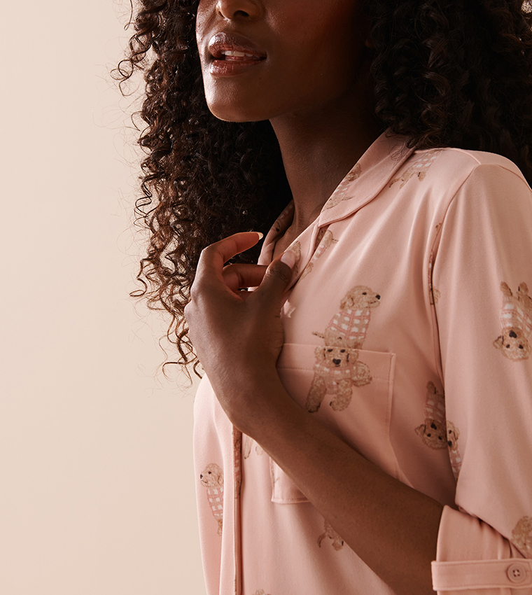 Pink Plaid Super Soft Button-down Sleep Shirt
