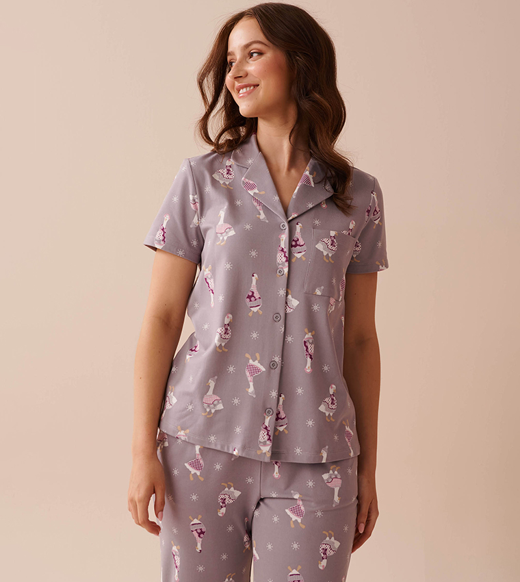 Goose Print Cozy Button-Down Shirt