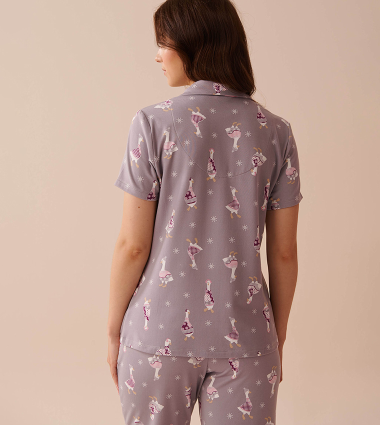 Goose Print Cozy Button-Down Shirt