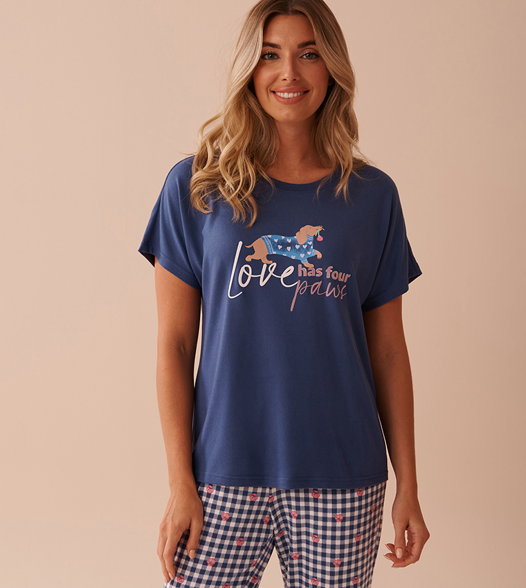Dog Print Recycled Fibers Crew Neck T-Shirt