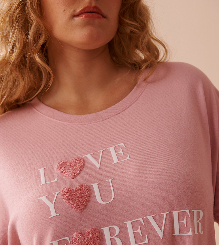 Heart and Letter Print Recycled Fibers Crew Neck T-Shirt