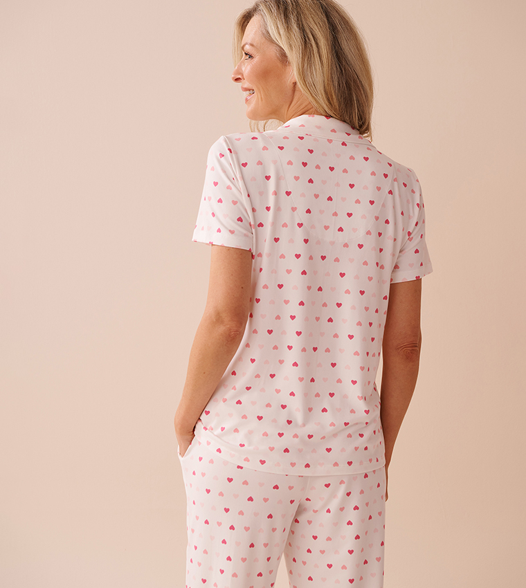 Heart Print Super Soft Button-Down Shirt