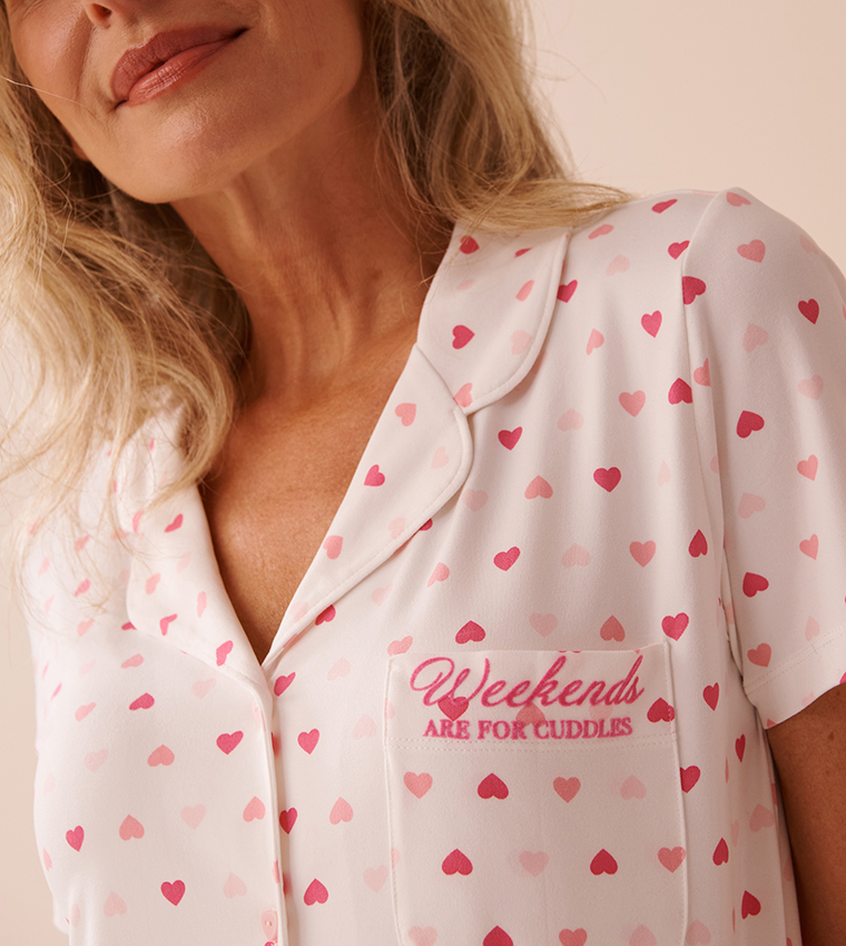 Heart Print Super Soft Button-Down Shirt