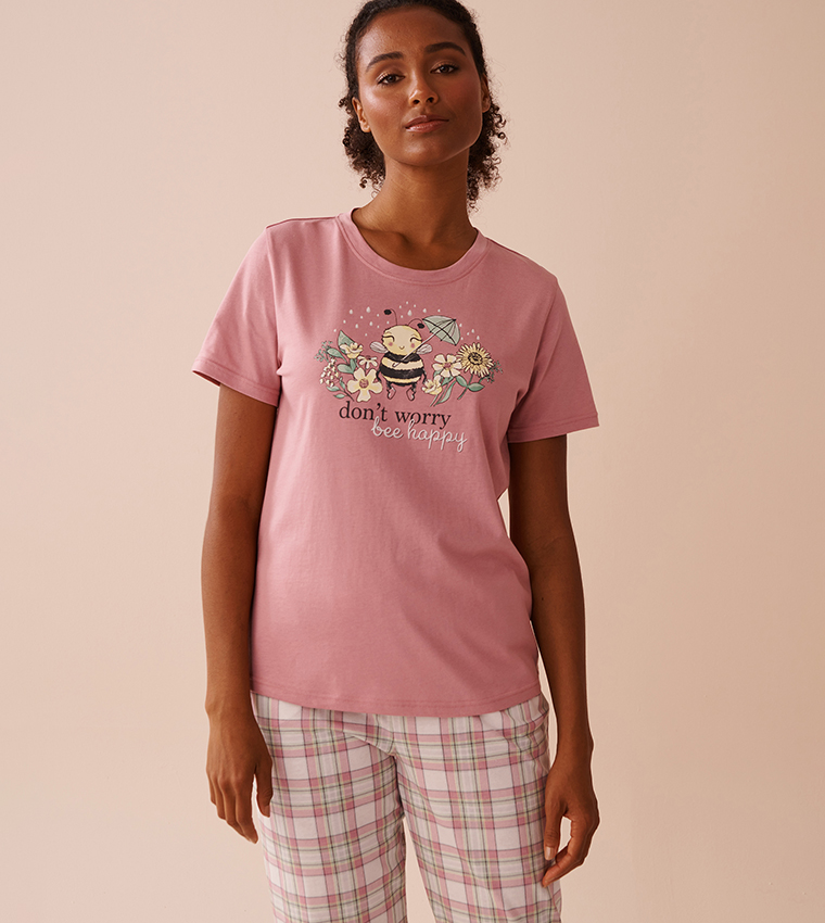 Bee Print Cotton Crew Neck T-Shirt